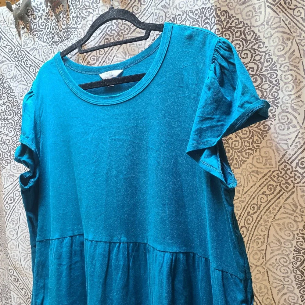 Time and Tru Tiered Dress Women XXL 20 Teal Flutter Sleeve Pockets 100% Cotton - Picture 4 of 9